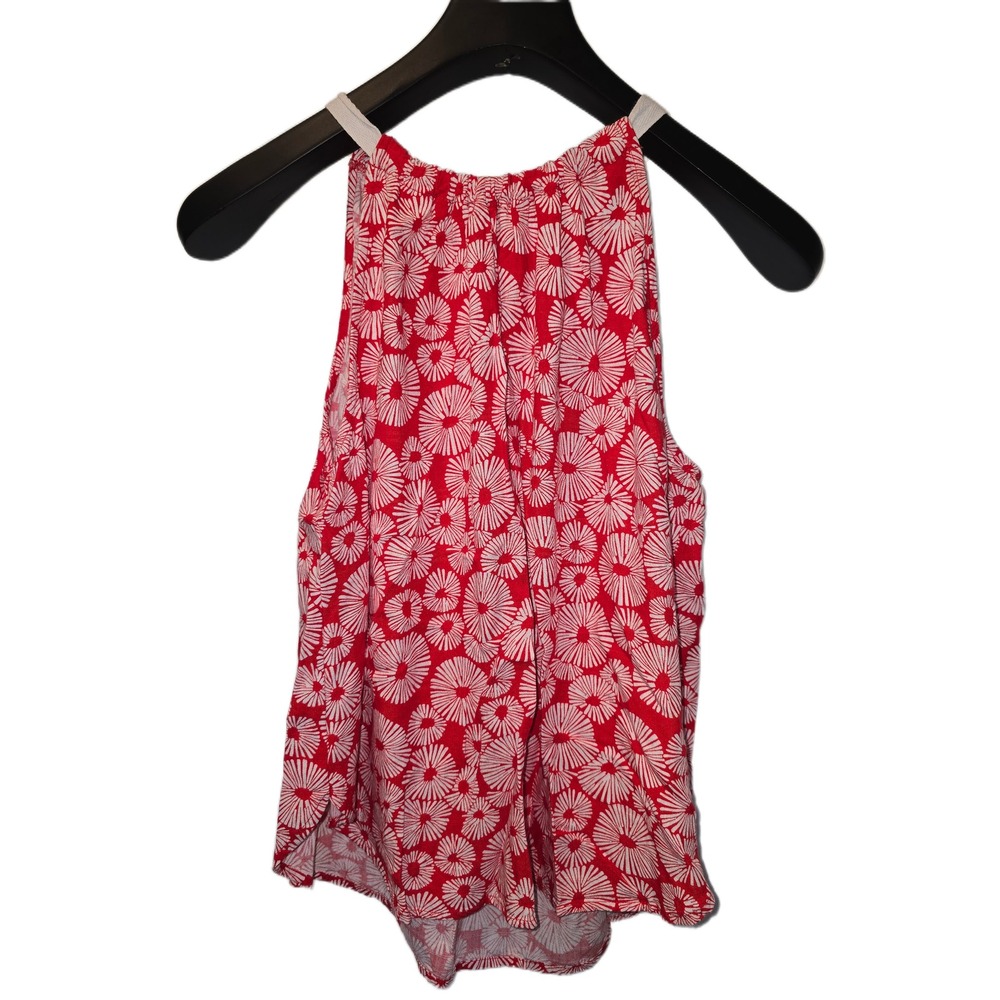LOFT Red White Floral Medallion Halter‎ Neck Tie Back Tank Top Blouse Small